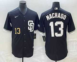Men%27s San Diego Padres #13 Manny Machado Number Black 2023 Cool Base Stitched Jersey